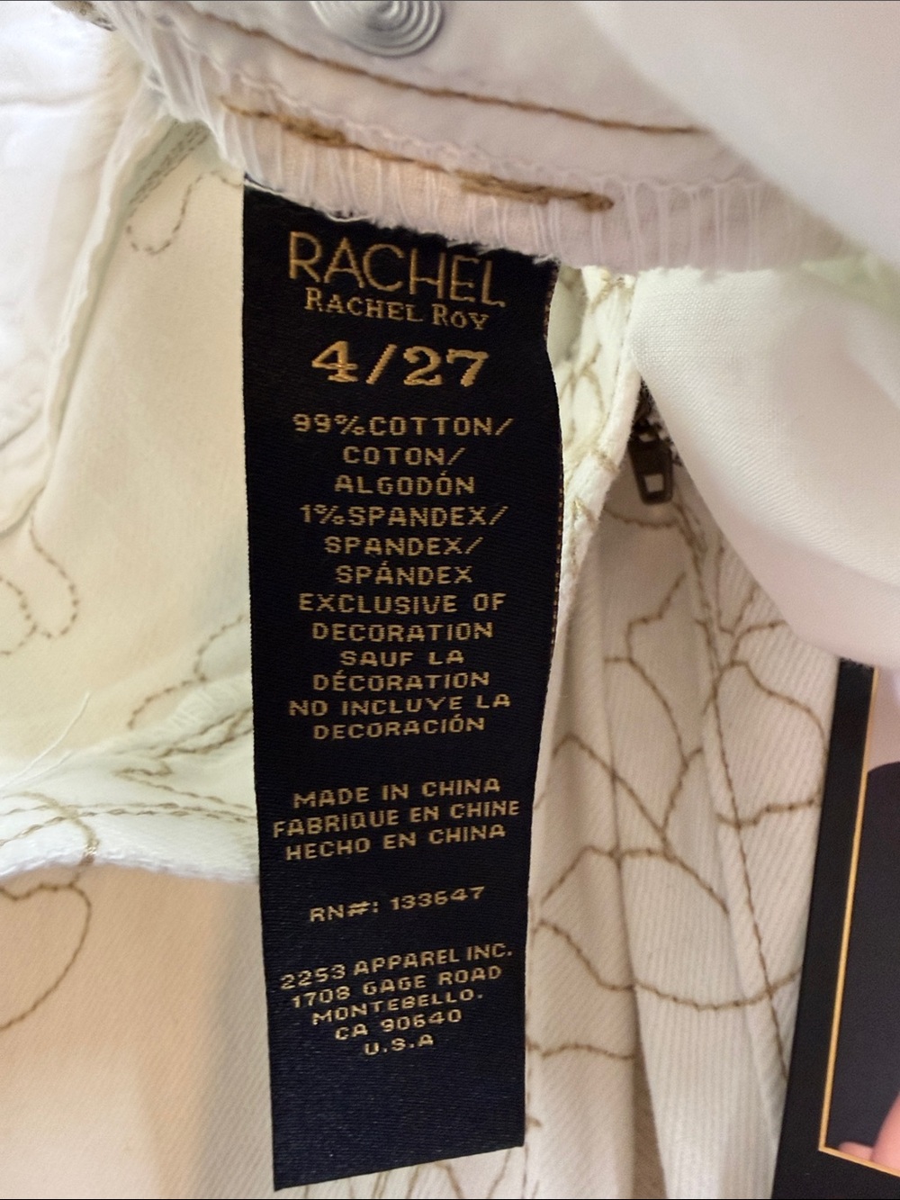 NWT Rachel Rachel Roy Satisfied White Floral Beige Embroidered Bootcut Jeans 4 - Picture 14 of 14